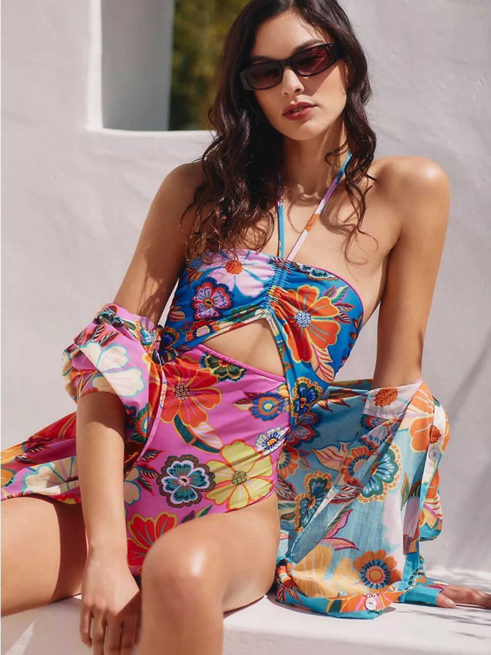 Farm Rio Anthropologie Full Garden Halter One Piece Swimsuit Medium